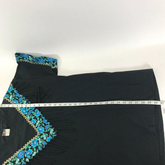 Vintage Hanes Floral Fringe Short Sleeve Tee Adult Size XL Black Embellished 90s - Picture 9 of 12
